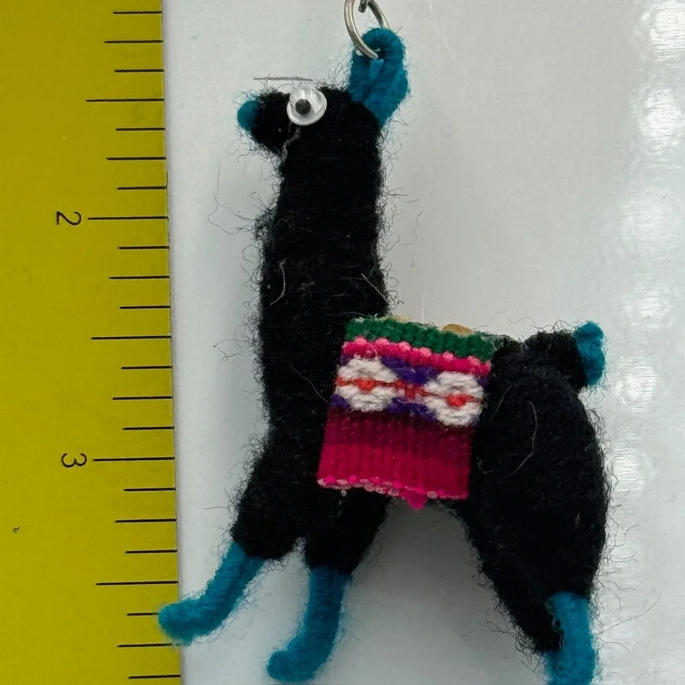 Wool Llama‎ Keychain Black Teal South American Folk Art Boho Accessory